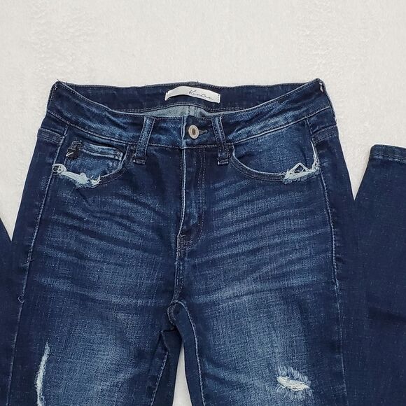 KANCAN Dark Wash Distressed Mid Rise Skinny Stretch Jeans 26 - Picture 3 of 11